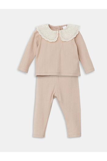 LC Waikiki Lcw Baby - Beige Embroidered Baby Girl Blouse and Leggings Set of 2