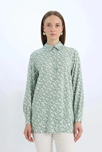 DeFacto Z5833 Green Regular Fit Patterned Long Sleeve Shirt Tunic