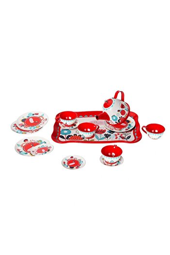 NENNA House Play Set 15 Pieces Flower Pattern Metal Tea Set Toy Cup Set