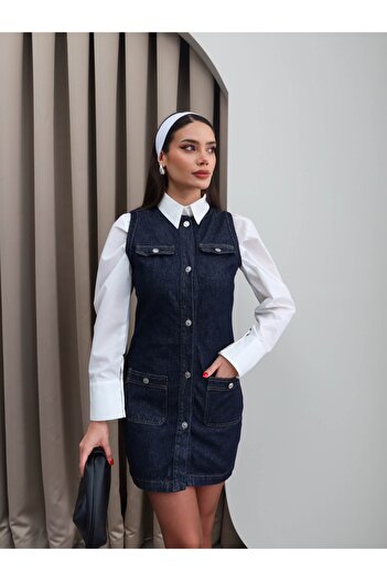 ESRAHELVACI Darkblue Zero Sleeve Pocket Dress