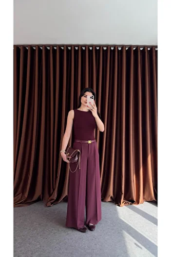 HAZELANNA Plum Premium Palazzo Trousers