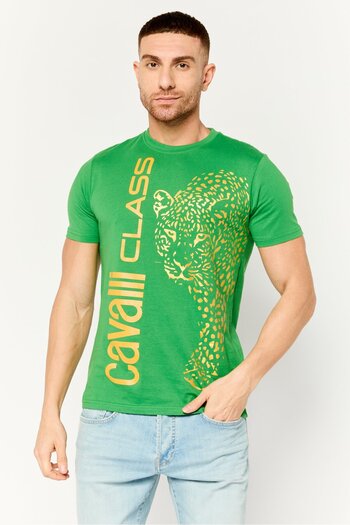 Cavalli Class Men Crew Neck Short Sleeve Graphic Print T-Shirt, Green