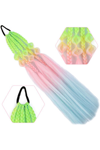 KONAK PERUK Balloon and Plain Loose Braided Glitter Elastic Ponytail - Acm27