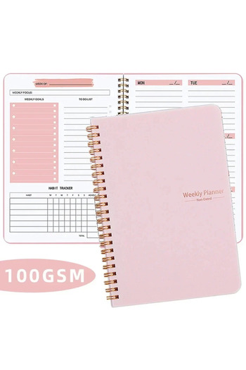 Choice Pink New Weekly Planner Notebook Undated Spiral Agenda A5 Planner Pouch 52 Weeks Planner Schedules S