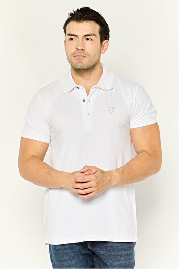 Cerruti 1881 Men Regular Fit Embroidered Logo Short Sleeve Polo Shirts, White