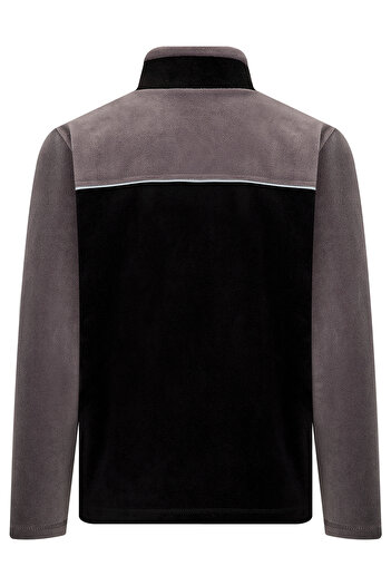 VEGA PORT Μαύρο Γκρι Διπλό Χρώμα Ανδρικό Fleece με Πλήρες Φερμουάρ και 3 Τσέπες