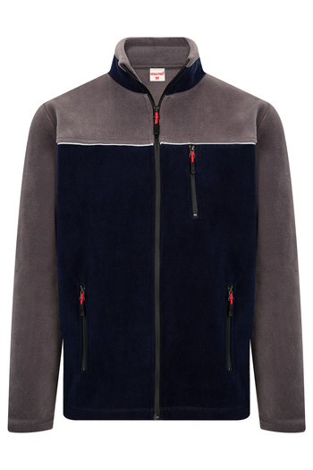 VEGA PORT Navy Blue Gray Double Color Reflective Full Zipper 3 Pocket Men's Fleece