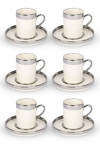 naturelove Silver Gilded 6-Person Porcelain Cup Set 12 Pieces Turkish Coffee Set Coffee Cup 100 ml