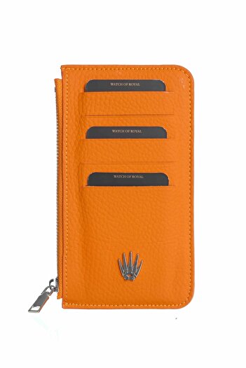 WATCHOFROYAL Lexis Orange Genuine Leather Zippered Card Holder
