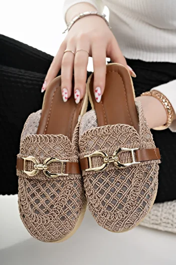 Modafırsat Women's Casual Slippers Tan Weave Straw Knitted Stylish Summer Home Beach Vacation Business Office Slippers