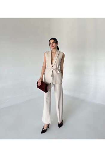 buqre's moda Trend Belted Vest Trousers Set