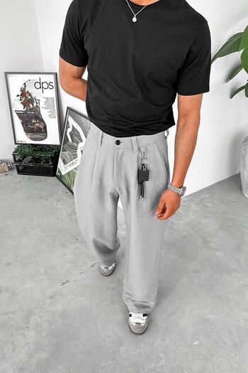 HAFKAGİYİM Gray Cozy Design Fabric Trousers