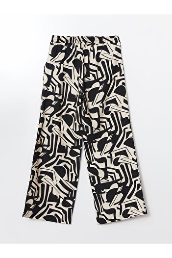 LC Waikiki Patterned Wide Leg Women's Trousers with Elastic Waist