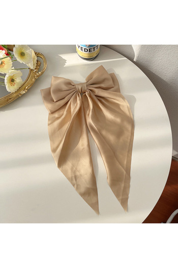 Choice Khaki 11 Solid Color Satin Ribbon Big Bows Hairpin Spring Clips Hair Accessories for Women Girls Tre