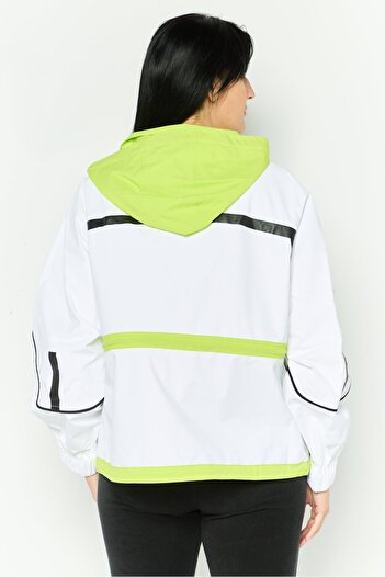 Lacoste Women Brand Logo Hooded Jacket, White Combo