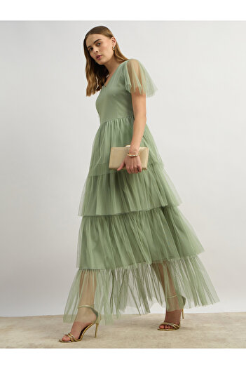 Styli Sip Sip Hooray Square Neck A-Line Dress with Chain Trim