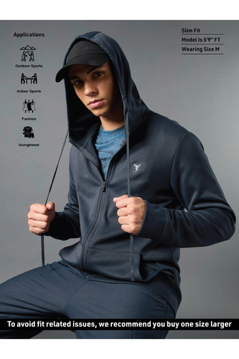 Technosport By Styli Solid Long Sleeve Hoodie with Zip Closure