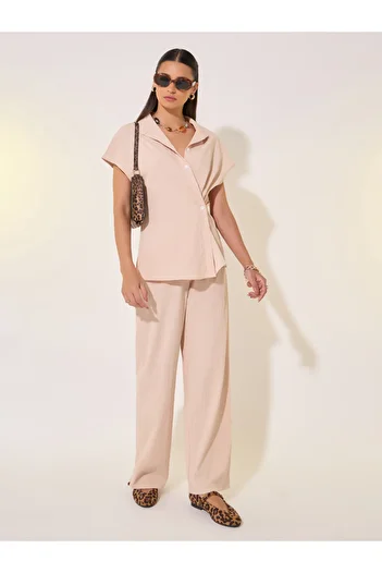 Styli Solid Wrap Buttoned Shirt and Pants Co-Ords