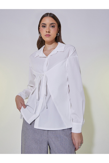 Take Two By Styli Solid Long Sleeve Wrap Shirt with Tie-Up Detail