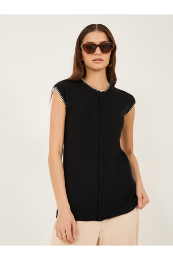 Take Two By Styli Contrast Stitching Trim Sleeveless Knit Top