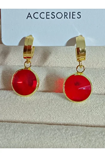 mos&more Red Stone Round Timeless Savior Stylish Women's Earrings