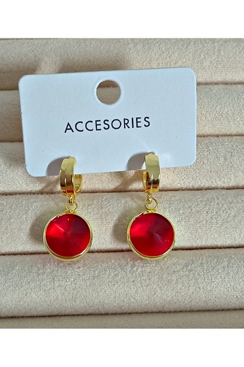 mos&more Red Stone Round Timeless Savior Stylish Women's Earrings