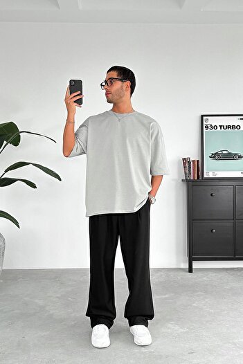HAFKAGİYİM Gray Cozy Basic Oversize T-Shirt