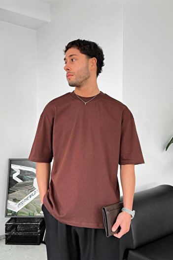 HAFKAGİYİM Καφέ Cozy Basic Soft Oversize T-Shirt