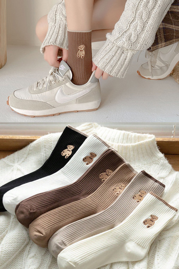 BGK 6 Pairs of Teddy Patterned Women's Socks