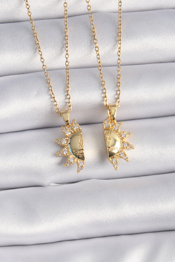ForWhat Sun Engraved Lettering Dating Necklace with Golden Steel Zircon for Elegant Woman