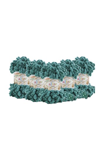 Alize Puffy 847 Hand Knitting Yarn - 5 Pack Emerald 847 - 100 Gr. 9 Mt. Finger Knit Lanyard