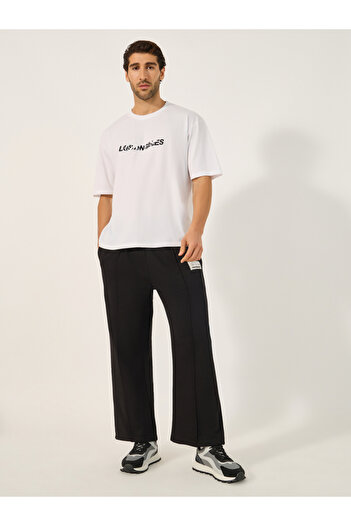 Styli Fleece Pintuck Relaxed Open Hem Joggers with Badge Detail
