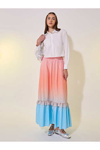 Take Two By Styli Ombre Print Ruffled Hem A-Line Maxi Skirt