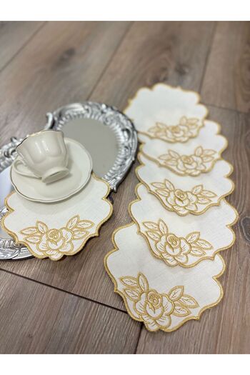 LUXURY Floral Embroidery Gold 6-Pack Presentation Napkin