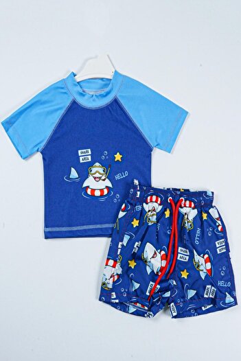 PODİUM GİYİM New Season Shark Area Printed Two-Piece Diving Fabric -Uv Protection- Shorts-Men's Swimsuit