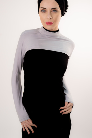 Şalcenneti.com Turtleneck Neck Collar Oversleeve Gray Color