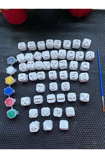 evimatolye Letters and Numbers 48 Pieces (3D) Alphabet Stone Painting Set Mother and Child Education Set
