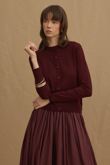 Fahhar Thin Ball and Button Cardigan (Burgundy Name)