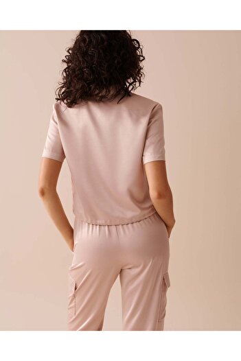 La Vie en Rose Satin Button-Down Short Sleeve Shirt