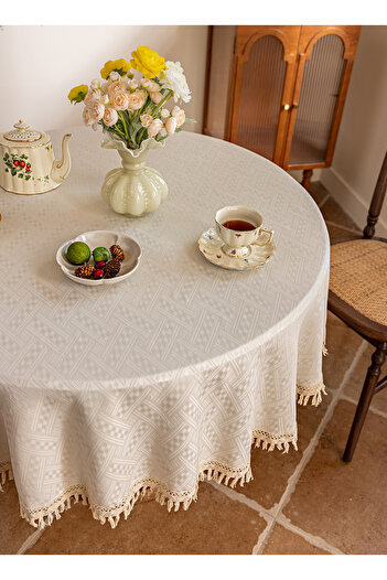 sharpdo Home Decoration Cotton Linen Tassel Tablecloth