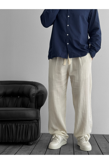 BYBASICMAN Ecru Muslin Fabric Trousers G-5232/8