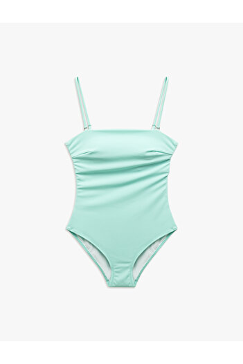 Koton Strapless Swimsuit with Detachable Thin Strap Detail