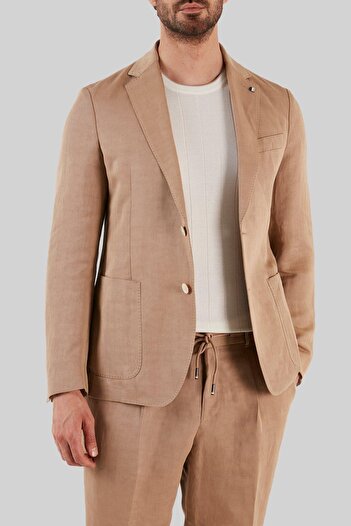BOSS Keten Karışımlı Slim Fit Çift Yırtmaçlı Blazer Ceket Erkek Ceket 50491887 260