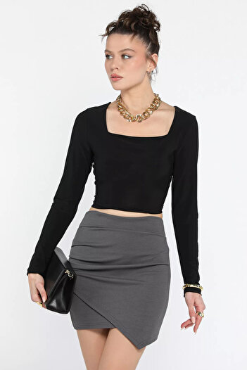 julude Dark Gray Women's Pleated Mini Skirt