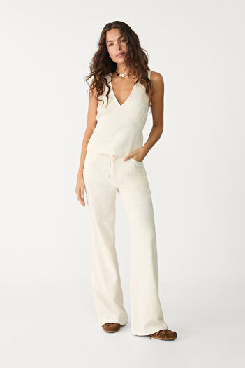 Stradivarius Embroidered linen blend top
