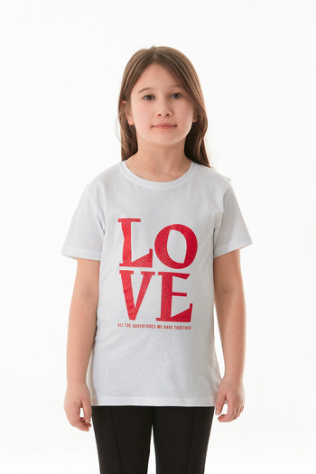 Fulla Moda Κοριτσίστικο μπλουζάκι από 100% βαμβακερό Glitter Love Text