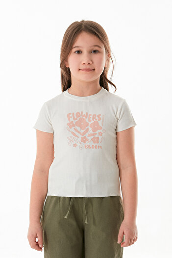 Fulla Moda Text Printed Girl's T-Shirt with Gathered Sides