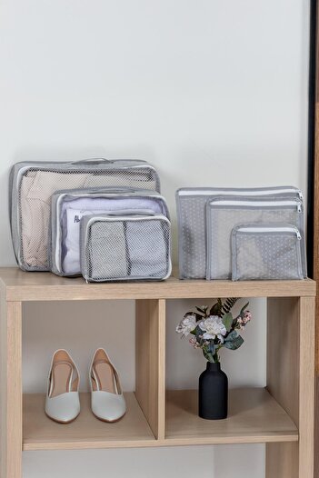 ALAS 6 Piece Suitcase Organizer with Polka Dots