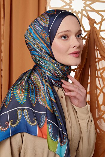 Levidor K.Navy Blue Circular Indian Silk Shawl