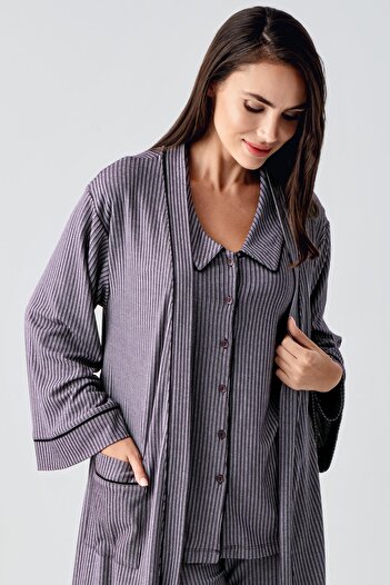 Artış Bebe Yaka Düğmeli Uzun Kollu Hamile Sabahlık Pijama Takım 23111